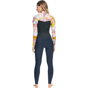2022 Roxy Womens Syncro 3/2mm Chest Zip GBS Wetsuit ERJW103088 - Jet Grey / Coral Flame / Temple Gold